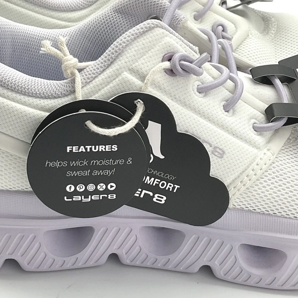 Layer 8 Womens Cloud Comfort Athletic Sneakers White Lavender Size 7.5
